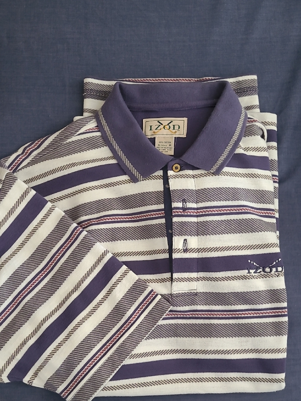 Izod Men's Navy and White Striped Polo